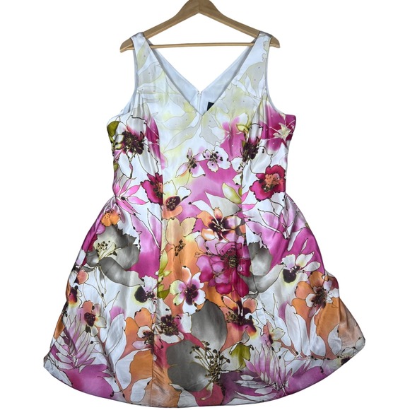 Adrianna Papell Occasions Floral Fit & Flare Dress - Women's 16W Seaquins Silk - Picture 1 of 10